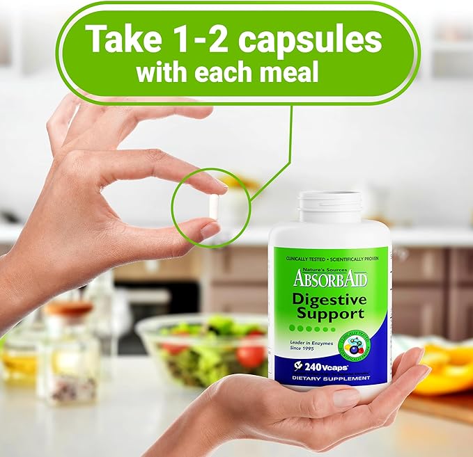 AbsorbAid Original Formula Digestive Support Enzyme Supplement, 240 Veggie Capsules (240 Capsules)