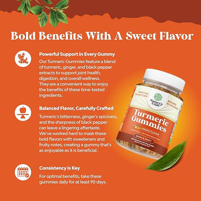Turmeric Gummies for Adults Peach Flavor - Extra Strength Joint Support Gummies with Turmeric Curcumin with Black Pepper Extract and Ginger - and Ginger Peach Vitamins for Adults