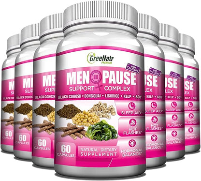 Herbal Menopause Support Complex for Hot Flashes, Night Sweats & Mood Swings Relief. Promotes Balanced Hormone Levels - Black Cohosh, Dong Quai, Licorice Root & Kelp Leaves (12 Bottles)