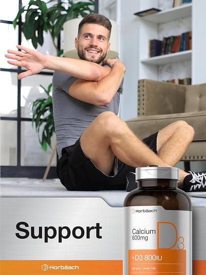 Horbäach Calcium Supplement with Vitamin D3 | 600 mg | 500 Coated Caplets | Non-GMO and Gluten Free