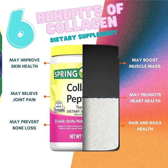 Collagen Peptides Powder 255g (9 Oz) - Hydrolyzed Protein(Type I & III) Keto Collagen Powder for Women & Men - Hair, Skin and Joints by Spring Valley (Pack of 1)