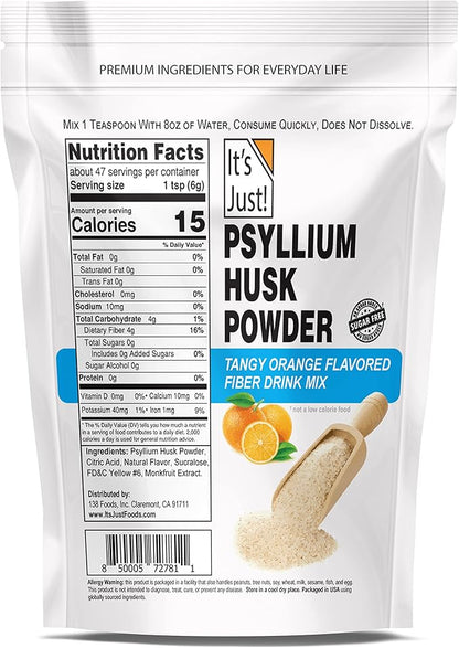 It's Just! - Psyllium Husk Powder, Easy Mixing Dietary Fiber, Cleanse Your Digestive System, Finely Ground Powder, Ideal for Keto Baking, Non-GMO (Tangy Orange, 10oz (Pack of 1))