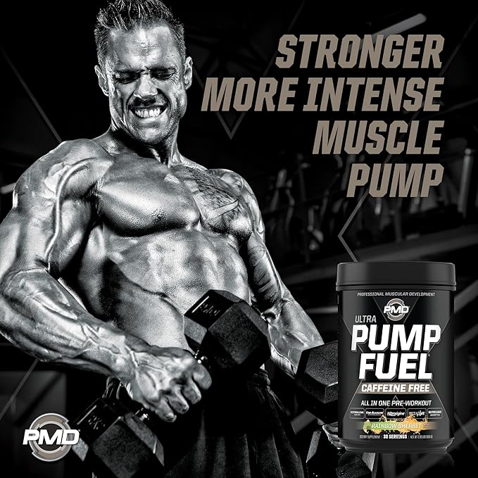 PMD Sports Ultra Pump Fuel Caffeine Free - Pre Workout Drink Mix - Energy, Strength, Endurance, Recovery Complex Carbohydrates and Amino Energy - Rockin Rainbow Sherbet (30 Servings)