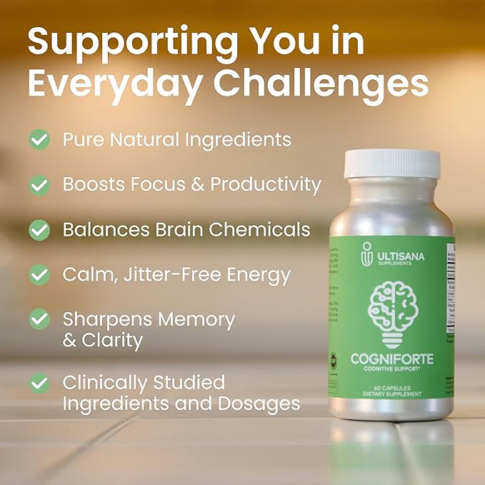Cogniforte Brain Supplement for Memory and Focus | Enhanced Cognitive Support, Mental Clarity & Energy Booster | L-Theanine, Gingko Biloba, Taurine, Vitamin B12 & Caffeine | 90 Count