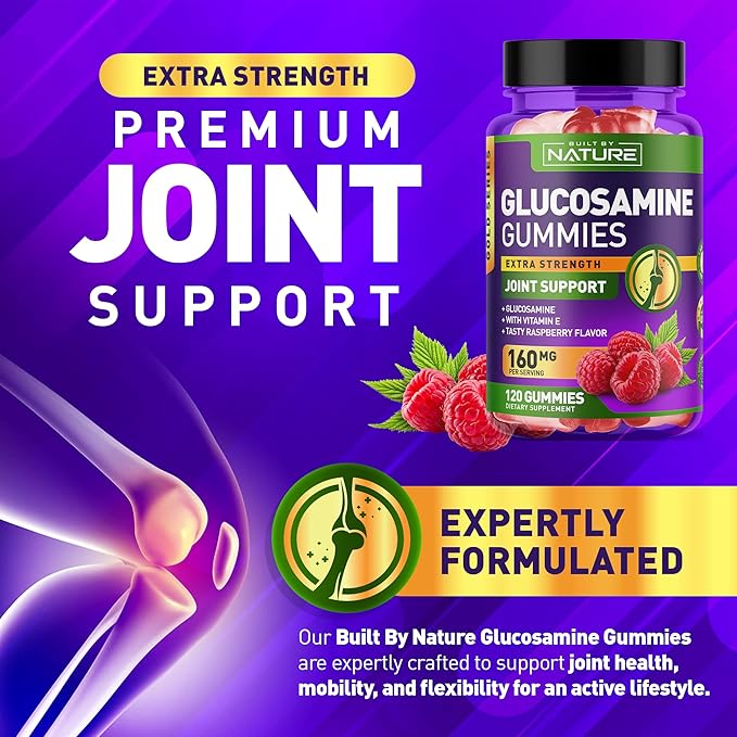 Glucosamine Gummies with Vitamin E - Advanced Joint Support Gummy Supplement, High Potency Antioxidant & Inflammatory Response, Comfort for Back, Knees, Hands, Non GMO, 120 Extended Delivery Gummies