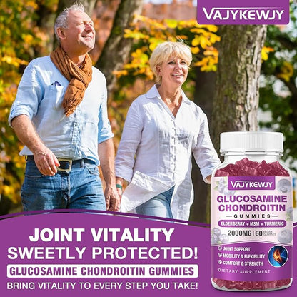 2 Packs 2000mg Glucosamine Chondroitin Gummies, Extra Strength Glucosamine with Chondroitin MSM & Turmeric, Joint Support Supplement, Antioxidant Immune Support - 120 Gummies