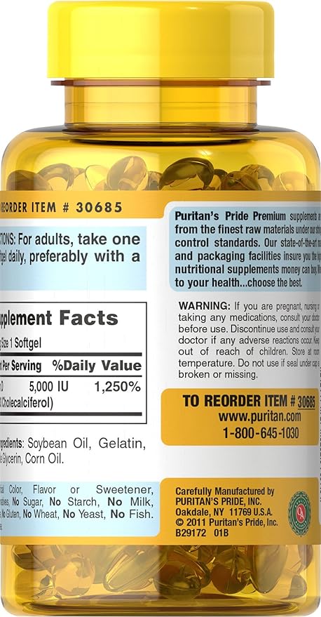 Puritan's Pride Vitamin D3 5000 IU Soft Gels, 0.3 Ounce