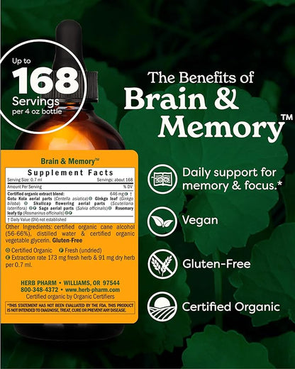 Herb Pharm Brain and Memory Liquid Herbal Formula with Ginkgo for Memory and Concentration, 4 Fl Oz