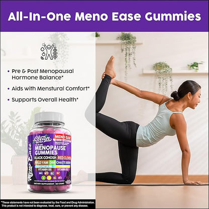 Menopause Supplement For Women Gummies with Black Cohosh, Wild Yam Magnesium, Red Clover For Menopause Relief Hormone Balance Night Sweats Mood Plus Bergamot, Vitamin D3, Vitamin B12, Vitamin B6 Clean