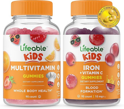 Lifeable Multivitamin Kids + Iron & Vitamin C Kids, Gummies Bundle - Great Tasting, Vitamin Supplement, Gluten Free, GMO Free, Chewable Gummy