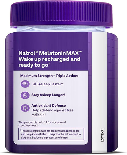 Natrol Melatonin 10mg Sleep Aid Supplement, 80 Count MelatoninMax Gummies, Blueberry Flavor, 10 mg Melatonin Gummies for Occasional Sleeplessness, 80 Day Supply
