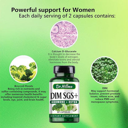 Dim Hormone Detox Supplement 200Mg Diindolylmethane Encourages Normal Estrogen Supplement for Women, Hormonal Acne Hot Flashes Supplements, Menopause Support, Promotes Detoxification(60Capsules)
