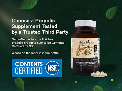 NaturaNectar - Ultimate Bee Propolis Capsules - NSF Contents Certified -Brazilian Red, Brown, & Green - Gluten-Free Supplement with Flavonoids - Naturally Sourced Through Ethical Beekeeping (60pcs.)