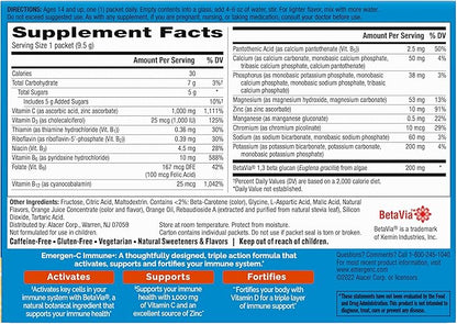 Emergen-C Immune+ Triple Action Immune Support Powder, BetaVia (R), 1000mg Vitamin C, B Vitamins, Vitamin D and Antioxidants, Super Orange – 30 Count (Pack of 1)