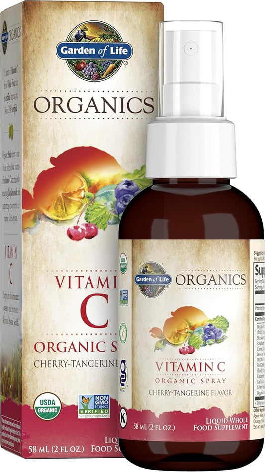 Garden of Life Organics Vitamin C for Kids and Adults, Organic Spray for Skin Health - Cherry Tangerine, Vitamin C Supplement Antioxidant for Immune Support, 2 fl oz Liquid Drops