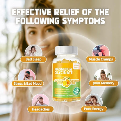 180 CT Magnesium Glycinate Gummies 1000mg - Sugar Free Magnesium Potassium Supplement with Vitamin D, B6, CoQ10 for Calm Mood & Sleep Support - 180 Orange Gummies