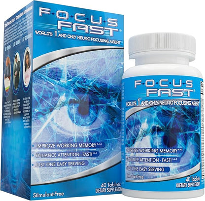 Focus Fast Brain Supplement - Improve Working Memory, Enhance Focus, Boost Cognition in as Little as 1 Hour. Caffeine/Stimulant Free Nootropic