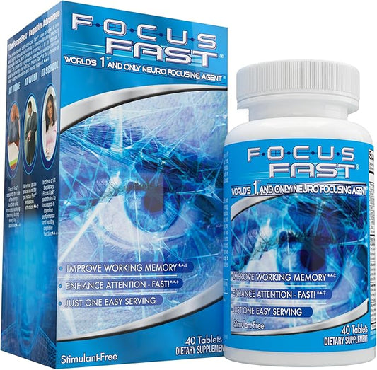 Focus Fast Brain Supplement - Improve Working Memory, Enhance Focus, Boost Cognition in as Little as 1 Hour. Caffeine/Stimulant Free Nootropic