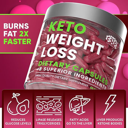 Keto Weight Loss Diet Pills, Natural Appetite Suppressant, Fat Burner for Women and Men with Apple Cider, Green Coffee Bean Extract, Curb Cravings & Hunger, Metabolism Booster Supplement - 60 Capsules