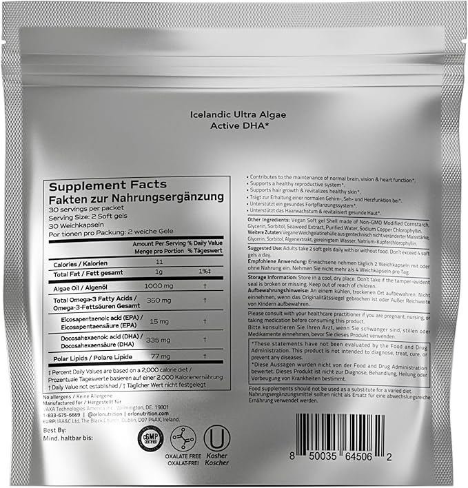 Orlo DHA - Vegan DHA Omega 3 Supplement - Triple Strength Omega3s - Plant Based DHA & EPA Fatty Acids Algae Omega-3 Oil - Krill or Fish Oil Alternative (120 Mini Softgels)