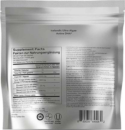 Orlo DHA - Vegan DHA Omega 3 Supplement - Triple Strength Omega3s - Plant Based DHA & EPA Fatty Acids Algae Omega-3 Oil - Krill or Fish Oil Alternative (120 Mini Softgels)