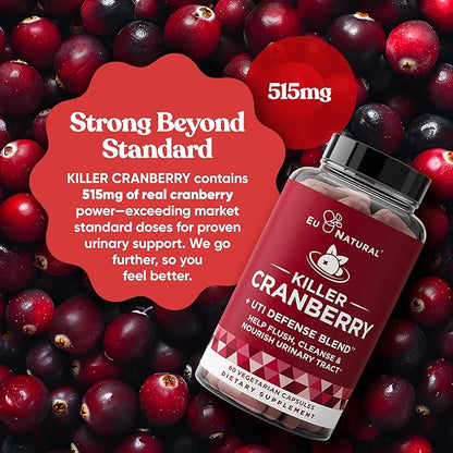 9-In-1 Killer Cranberry Pills for Women – UTI Defense Blend with Clinically Studied Ingredients – 9 Extract Urinary Tract Supplement – Pine Bark, Propolis, Vitamin D & More – 60 Fast-Acting Capsules