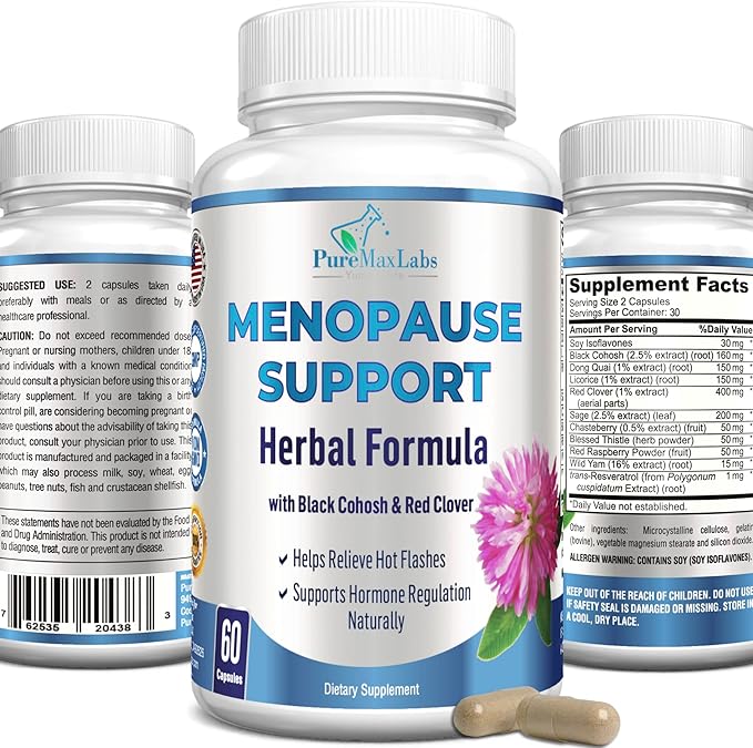 Menopause Support for Women - Natural Menopause Supplement for Hormonal Balance, Hot Flash Relief with Black Cohosh, Dong Quai - 60 Capsules