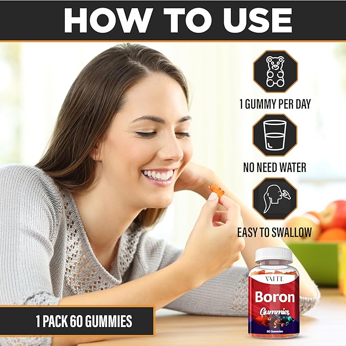 Boron Supplement for Men & Women – 10mg Gummies – Vegan, Non-GMO, Gluten-Free – Supports Bone Strength, Joint Flexibility & Immune System – Essential Mineral for Bone Density – 60 Chewables