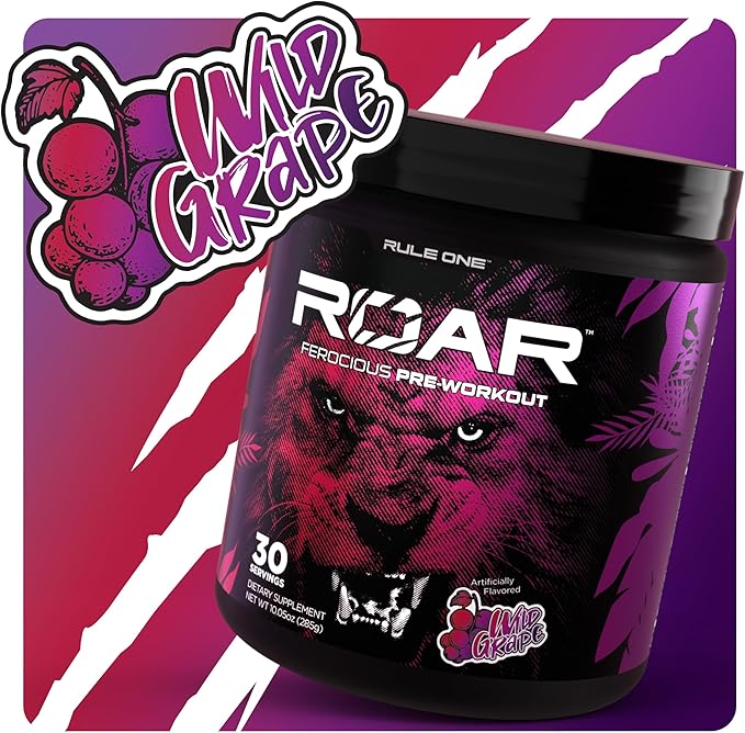 Rule 1 R1 Roar - Pre-Workout Powder with Creatine, Beta-Alanine, Citrulline, Electrolytes & Caffeine (30 Servings, Wild Grape)