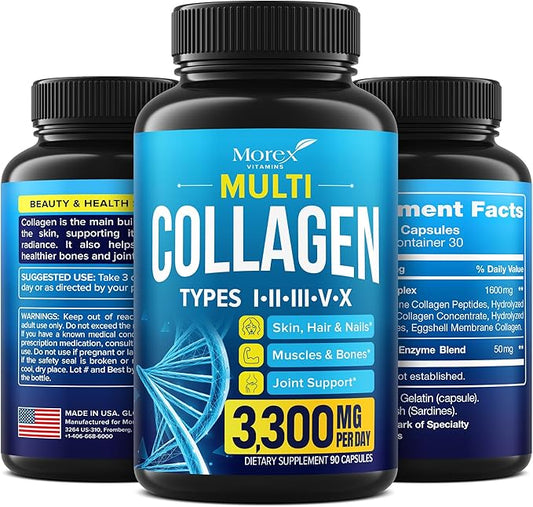 Multi Collagen Pills (Types I, II, III, V & X) - Multi Collagen & Bone Broth Capsules - Made in USA - Grass Fed Collagen Peptides - Anti-Aging Collagen Supplements - Hydrolyzed Collagen Capsules