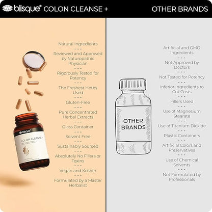 Blisque - Natural Colon Cleanse Supplement for Detox, Constipation Relief, Stool Softener, and Digestive Health | with Aged Cascara Sagrada Bark | 90 Capsules | Vegan and Non-GMO