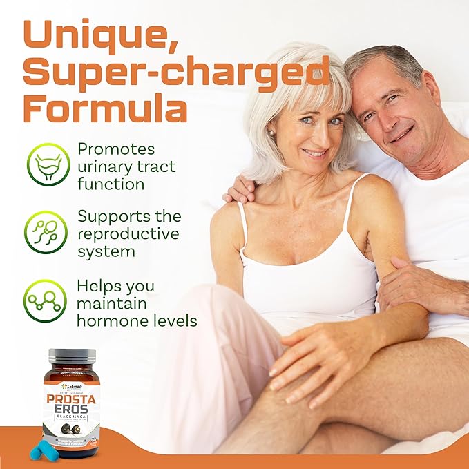 ProstaEros- Prostate Support Supplement - 7 Natural Ingredients- Black Maca, Saw Palmetto, Mashua, Cat's Claw, Gingseg, Black Nettle and Zinc. Capsules 60 Count (Pack of 1)