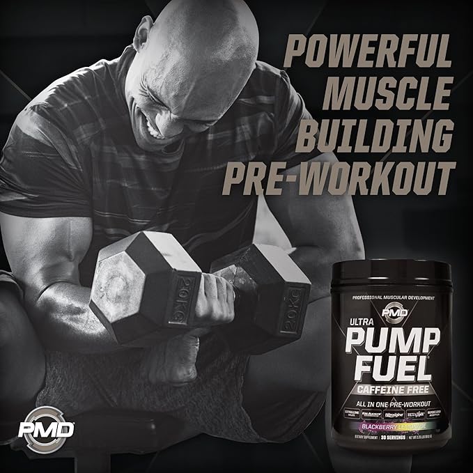 PMD Sports Ultra Pump Fuel Caffeine Free - Pre Workout Drink Mix - Energy, Strength, Endurance, Recovery Complex Carbohydrates and Amino Energy - BlackBerry Lemonade (30 Servings)