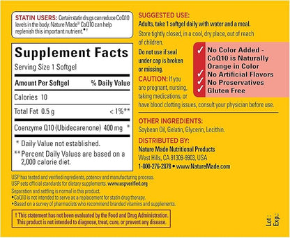 Nature Made CoQ10 400mg, Dietary Supplement for Heart Health Support, 40 Softgels, 40 Day Supply