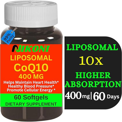 Liposomal CoQ10 400 mg, Higher Absorption, Supports Heart, Brain & Energy (60 Softgels)