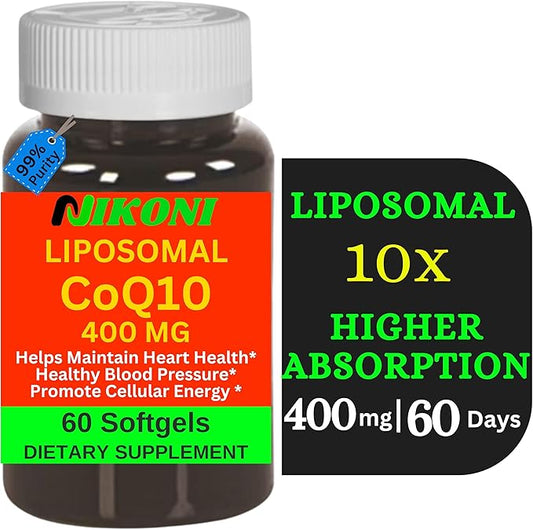 Liposomal CoQ10 400 mg, Higher Absorption, Supports Heart, Brain & Energy (60 Softgels)