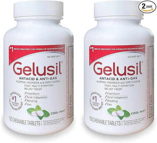 Antacid & Anti Gas Tablets - Immediate Heartburn Relief, Acid Reflux & Bloating & Gas Relief - Alumina, Magnesia & Simethicone - Cool Mint - 200ct