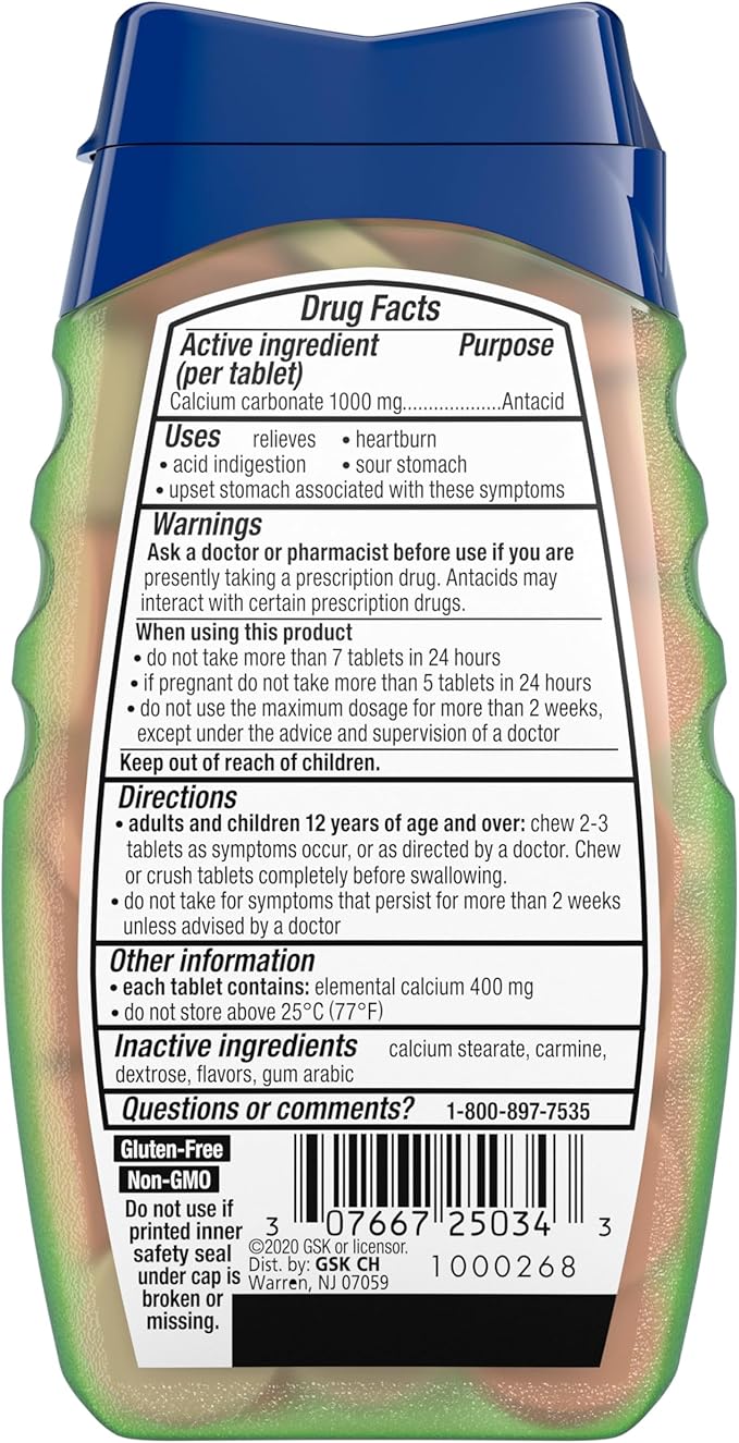 TUMS Naturals Ultra Strength Antacid Chews for Heartburn Relief, Black Cherry & Watermelon - 56 Count