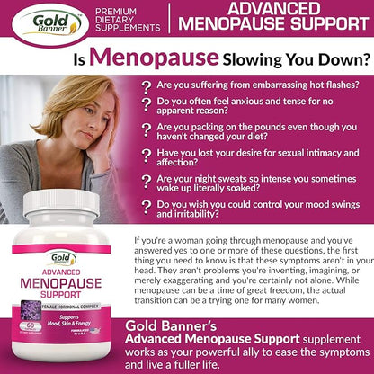 Advanced Menopause Support - Natural Female Hormonal Complex for Hot Flashes, Mood Swings & Vaginal Dryness - Black Cohosh, Soy Isoflavones & Herbal Extract Formula - Does Not Include Hormones