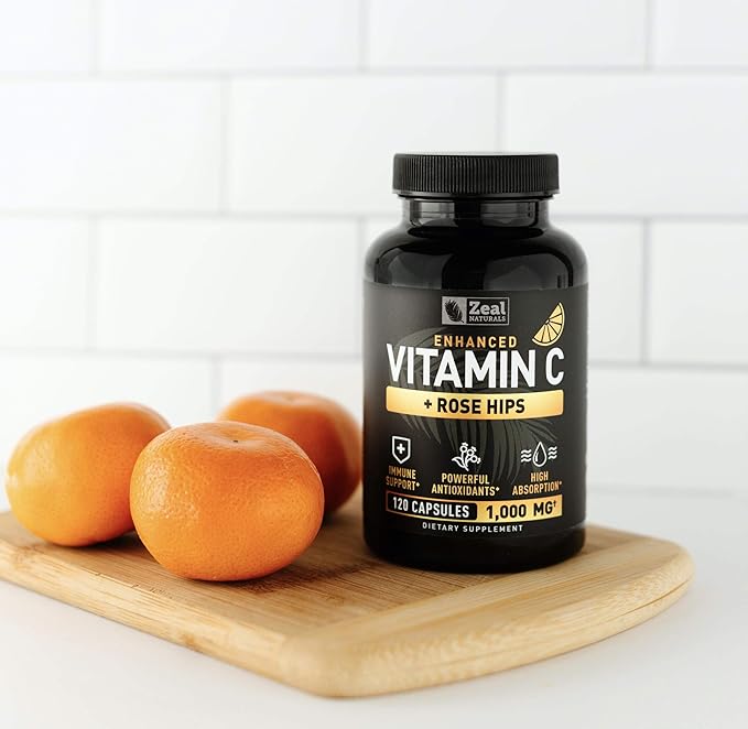 Vitamin C 1000mg with Rosehips (120 Capsules | 1000mg) Pure Vitamin C Capsules - Ascorbic Acid + Rose Hips for Powerful Immune System Support - High Dose Vitamin C for Adults Immune Support Vitamins