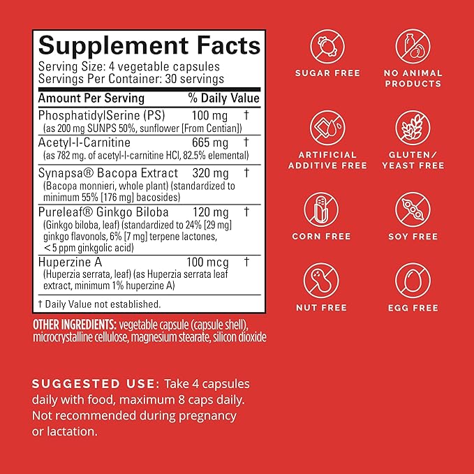 Dr Amen BrainMD Brain & Memory Power MAX - 120 Capsules - Nootropic Supplement with Alpha-Lipoic Acid, Ginkgo Biloba Extract & Huperzine A - 30 Servings