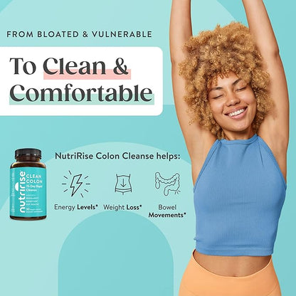 NutriRise 15 Day Quick Colon Cleanse for Gut Health - Digestive Support with Probiotics & Fiber for Constipation, Regularity & Bloating, Sugar & Gluten Free