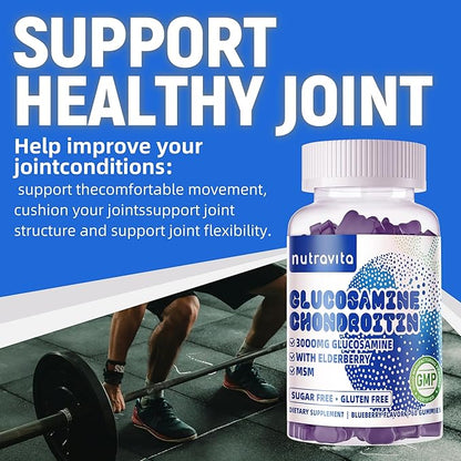 Glucosamine Chondroitin Gummies with MSM & Elderberry Extra Strength - Joint Support, Antioxidant Immune Support Supplement for Adults, Men & Women.120 Blueberry Chews