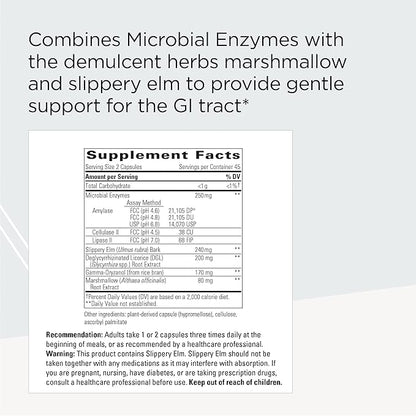 Integrative Therapeutics Similase Sensitive Stomach - Digestive Enzymes with Soothing Herbs* - with Marshmallow, Slippery Elm, & Licorice Root - Dairy Free - 90 Vegetable Capsules