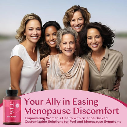 WILE Menopause and Perimenopause Supplements for Women - Hot Flashes and Night Sweats Relief with Kudzu Root - Premenopause Support for Stress, Hot Flash, Hormone Balance & Restful Sleep, 30 Servings
