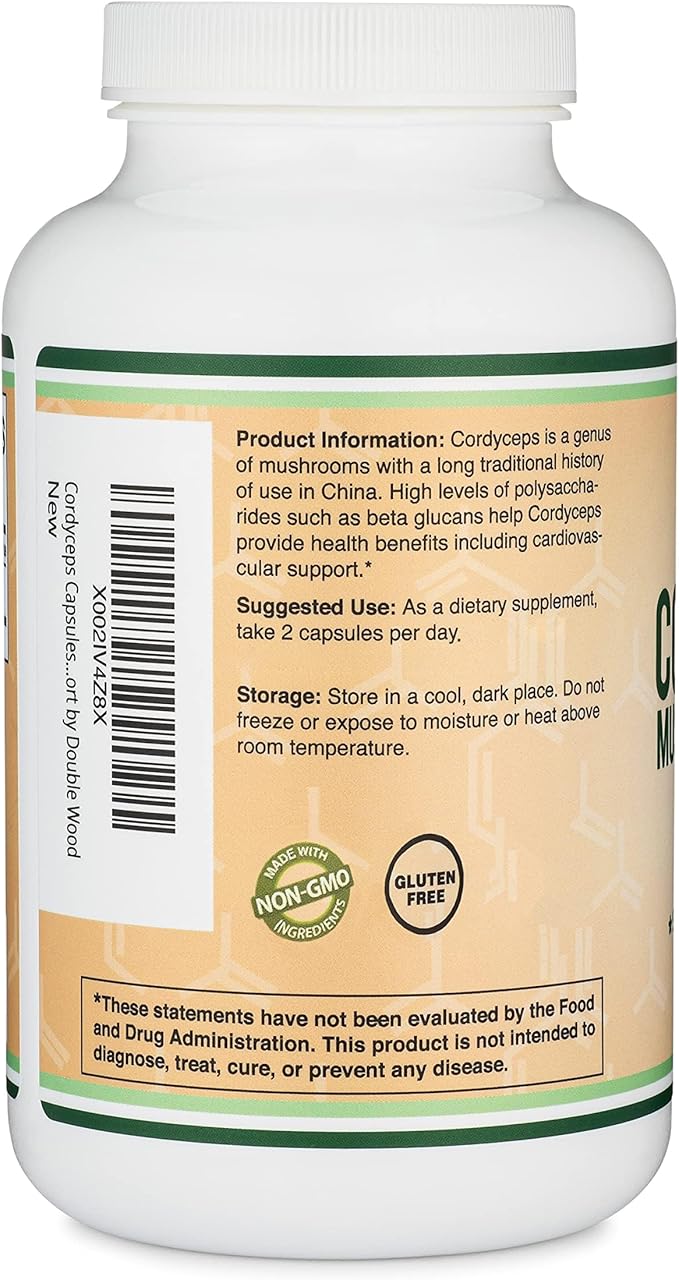 Cordyceps Capsules (Cordyceps Sinensis Mushroom Extract) 210 Count, 3.5 Month Supply, 1,000MG (7% Polysaccharides with Alpha and Beta Glucans) Overall and Aging Support by Double Wood
