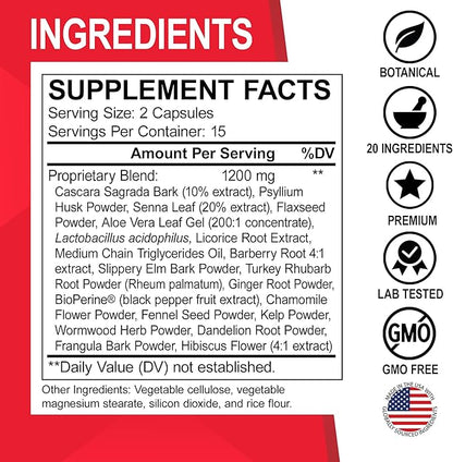 Colon Cleanser Detox for Weight Flush - 15 Day Colon Cleanse Pills Poop for Women Men - Fast Natural Laxative, Bowel Movement Supplements Intestinal Health Body Flush Stomach Bloating Gut Loss Support