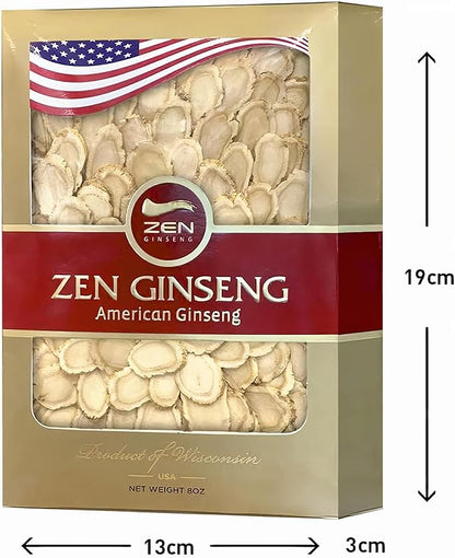 Zen American Wisconsin Ginseng Slices — Improved Energy, Performance, & Mental Health for Men & Women (8oz. Box)