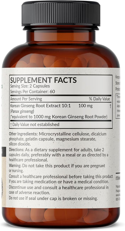 Futurebiotics Korean Panax Ginseng Energy, Memory & Brain Health Support, Non-GMO, 120 Capsules