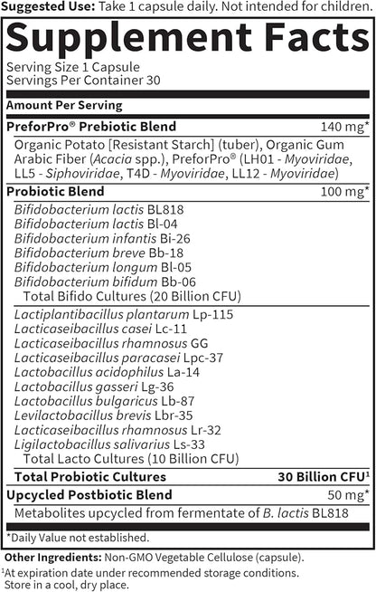 Garden of Life Dr Formulated Once Daily 3-in-1 Complete Probiotics, Prebiotics & Postbiotics - PRE + PRO + POSTBIOTIC Supplement for Adults’ Digestive & Immune Health, 30 Billion CFU, 30 Day Supply